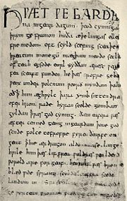 The first page of the Beowulf manuscript