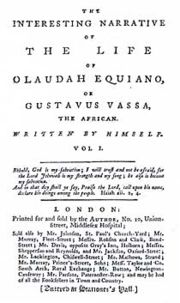 Frontpage of The interesting narrative of the life of Olaudah Equiano