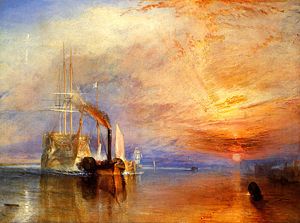 The fighting Temeraire tugged to her last berth to be broken up, painted 1839.
