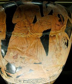 Philoctetes abandoned at Lemnos,detail of an Attic red-figure stamnos, ca. 460 BC, Campana Collection, 1861