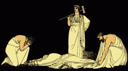 The murder of Agamemnon, from an 1879 illustration from Stories from the Greek Tragedians by Alfred Church.