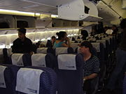 Economy class interior of Continental Airlines 777-200