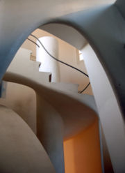 Arch and spiral staircase.