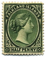Queen Victoria's profile was a staple on 19th century stamps of the British Empire; here on a half-penny of the Falkland Islands, 1891.