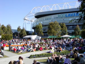 Rod Laver Arena, Melbourne Park, Melbourne. The main location of play.