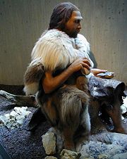 A Neanderthal clothed in fur