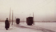 Tramways on ice of the River Neva in Saint Petersburg