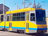 A Bulgarian built T8M-900 tram with low floor middle section in Sofia.