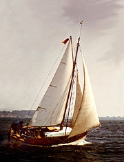 Wooden sailing boat.