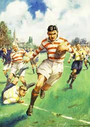 The Try, 1930s boys' comic illustration of play in a school rugby match.