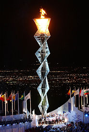 Olympic flame at Rice-Eccles Olympic Stadium during the opening ceremonies.