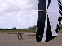 A quad-line traction kite, commonly used as a power source for kite surfing