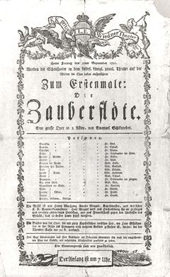 Playbill for the premiere, September 30, 1791