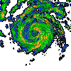 Radar image of a tropical cyclone in the northern hemisphere.