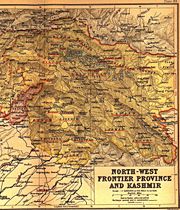 1909 Map of the Princely State of Kashmir and Jammu.  The names of different regions, important cities, rivers, and mountains are underlined in red.