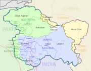 A political map of Kashmir showing the different districts.