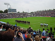 The All Blacks line up before a game at Chichibunomiya, Tokyo, November 2000