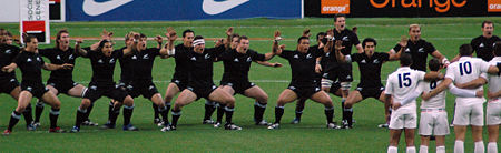 A haka is performed before a match against France in 2006.