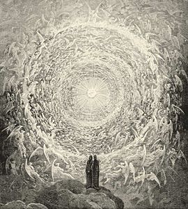 Dante and Beatrice gaze upon the highest Heaven (The Empyrean),   illustration for the Divine Comedy by Gustave Doré (1832-1883), Paradiso Canto 31.