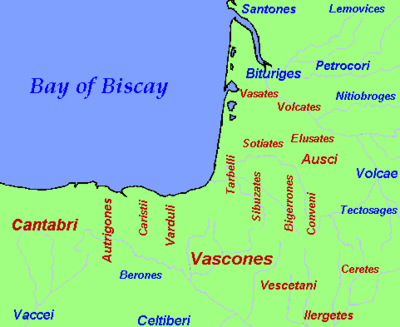 Basque and other pre-Indo-European tribes at the time of Roman arrival (in red)