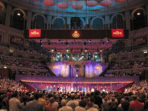 A Promenade concert in the Royal Albert Hall, 2004. The bust of Henry Wood can be seen in front of the organ