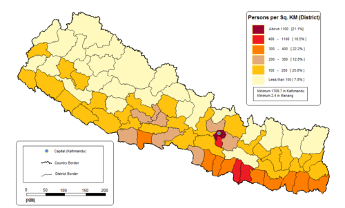 The Population Density map of Nepal.