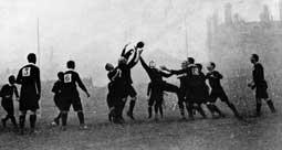 A line-out in the Wales victory over New Zealand's Original All Blacks in 1905.