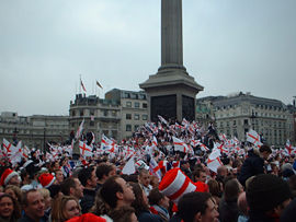 Celebrations at Trafalgar Square after England's 2003 World Cup victory.