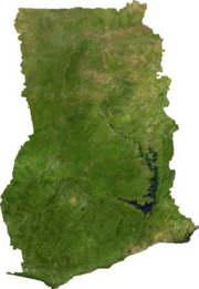 Satellite image of Ghana, generated from raster graphics data supplied by The Map Library