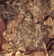 Famous ancient fresco from the Ajanta Caves, made during the Gupta period