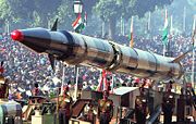 The nuclear capable Agni-II ballistic missile during a Republic Day parade.