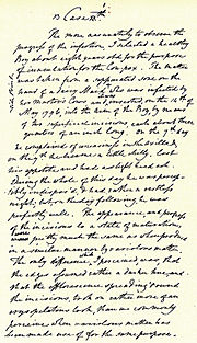 Jenner's handwritten draft of the first vaccination.