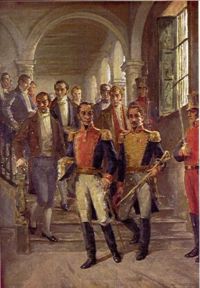Francisco de Paula Santander, Simón Bolivar and other heroes of the Independence of Colombia in the Congress of Cúcuta.