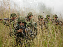 Members of the Colombian National Army during a field training exercise.