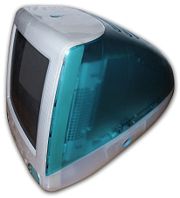 The original "Bondi Blue" iMac G3, introduced in 1998. One of the first products produced under CEO Steve Jobs since he left the company in the mid eighties, it brought Apple back into profitability.
