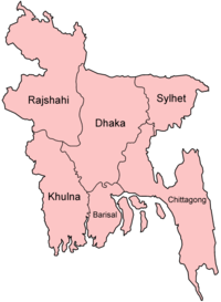 Administrative divisions of Bangladesh. This map shows the highest level unit called a Division.