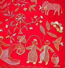 Intricate design in a Nakshikatha, a traditional stitched quilt.