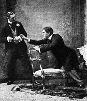 The original production of The Importance of Being Earnest in 1895 with Allan Aynesworth as Algernon (left) and George Alexander as Jack (right)