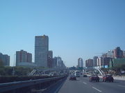 The Beijing CBD area around Dawangqiao and Dabeiyao, as seen from the Jingtong Expressway.