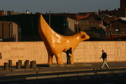 SuperLambBanana, a well-known sculpture in the Albert Dock area, recently relocated to Tithebarn Street