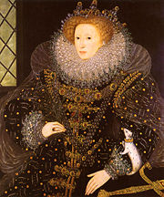 Her Majesty Queen Elizabeth I of England, ‘the Virgin Queen’ painted with an ermine on her arm. In this painting the stoat has, unnaturally, black spots over its entire body.