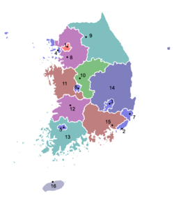 Principal divisions of South Korea.