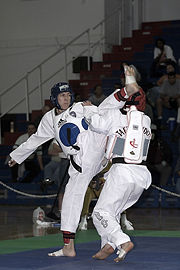 Taekwondo sparring match.