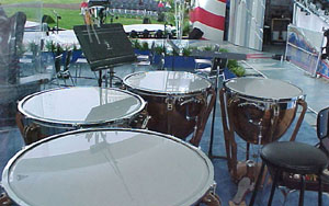 Balanced action timpani are used in outdoor performances because of their durability.