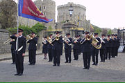 Maidenhead Citadel Band preparing for the St George's Day Parade, Windsor, England, 2001