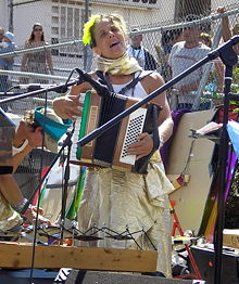 Jenny Romaine, accordion player with Jennifer Miller's Circus Amok, Coney Island.