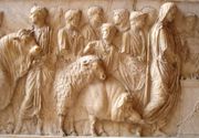 A 1st century CE relief of a bull, a sheep and a pig being led to sacrifice in Rome