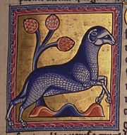 A depiction of a ram from the Aberdeen Bestiary, a 12th-century illuminated manuscript