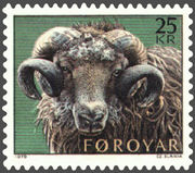 A 1979 Faroese stamp by Czesław Słania. Sheep are the heraldic animal of the Faroe Islands.