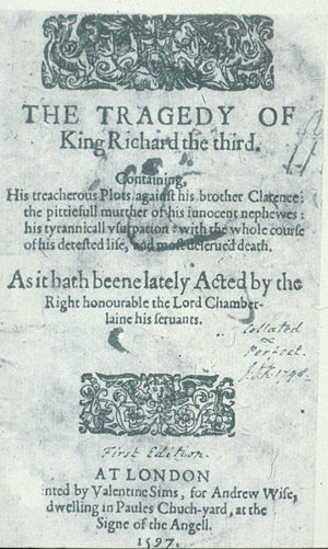 Frontispage of the First Quarto Richard The Third.